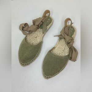 L’idea Green Espadrille Sandals with Tieable Ankle Strap SIZE 6.5